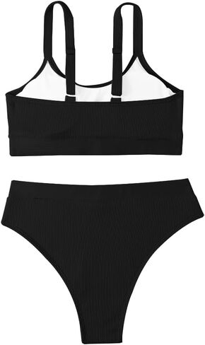 Lilosy Ribbed Colorblock High Waisted Tummy Control Bikini Set Brazilian Swimsuit 2 Piece in Saudi Arabia