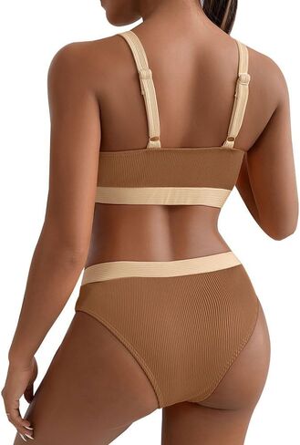 Lilosy Ribbed Colorblock High Waisted Tummy Control Bikini Set Brazilian Swimsuit 2 Piece in Saudi Arabia