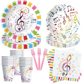 Music Theme Party Decorations Dinnerware, Music Notes Party Supplies, Plate, Cup, Napkin, Fork, Colorful Music Social Media Theme Birthday & Baby Shower Decorations Tableware | Serve 24