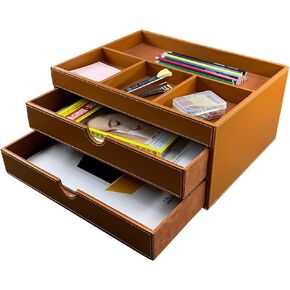 Household Multifunctional Desktop Storage Cabinet, Office File Cabinet Made of Leather, Drawers and Four Separate Organizers, Storage Box on The Bedside Table in The Room (Black)