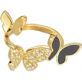 Kokoma Butterfly Ring 18K Gold Plated Stainless Steel Open Statement Ring Cubic Zirconia Wrap Finger Band Promise Rings Adjustable Danity Jewelry Gifts for Women Girls