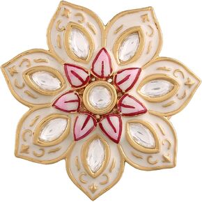 I Jewels Intricately Crafted in 18k Gold Plated Traditional Enamel/Meena Work Floral Ring Glided with Uncut Polki Kundans for Women/Girls (FL171)