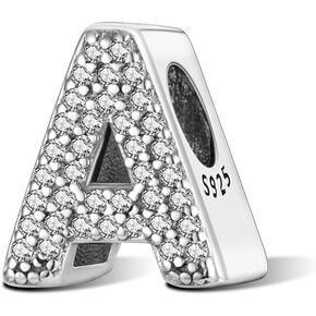 Letter Charms with Cubic Zirconia 925 Sterling Silver Initial Charms for Bracelets and Necklace Alphabet Charms for Women Girls Birthday Gift