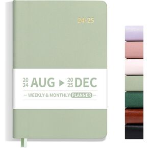 SUNEE 17 Month Weekly & Monthly Softcover Planner 3.5" x 6" (August 2024-December 2025), Academic Year Calendar, Pocket Size Planner, Flexible Leather Soft Cover, 100 GSM Paper,Inner Pocket,Dark Green