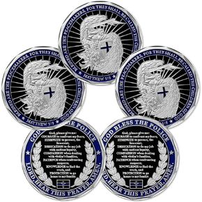 Police Prayer Challenge Coin Saint Michael God Blessed The Police,Thin Blue Line Law Enforcement Thank You Gifts