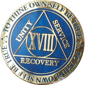RecoveryChip 18 Year AA Medallion Dusty Blue Color Gold Plated Chip XVIII