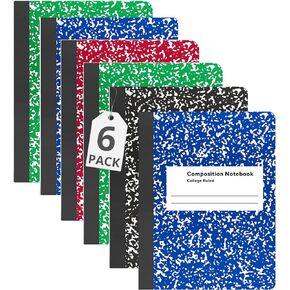 1InTheOffice Composition Notebook, College Ruled, Assorted Colors, 7.5" x 9.75", 100 Sheets 6 Pack