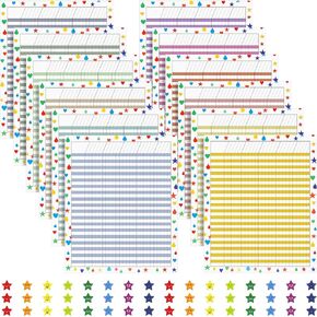 12 Pcs 17"x 22" Incentive Chart for Classroom Reward Chores Chart Multicolor Laminated Dry Erase Chart with 5 Pcs Reward Sticker Behavior Chart for School Attendance(White Background,Cute Style)