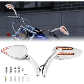 Wsays Mirrors with Turn Signal Rear Mirror Teardrop for 8mm/10mm Screw Compatible with Harley Sportster Dyna Softail Touring Models (Chrome)