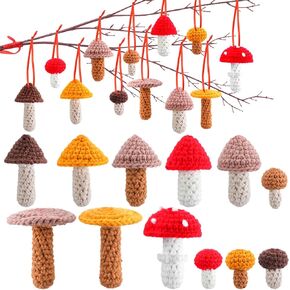 12 Pcs Crochet Miniature Mushrooms Ornament Set Mini Mushroom Craft Knitted Mushroom Decorative Tiny Mushroom Ornament Mini Mushroom Decor for Bookshelf Desk Home Decoration, Without String
