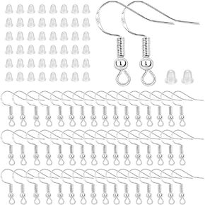100 PCS/50 Pairs Earring Hooks for Jewelry Making - 18K Gold Hypoallergenic Earring Hooks, Earring Making Supplies Kit, Earring Findings, Ear Wires Fish Hooks with Clear Silicone Earring Backs