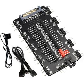 PWM 4Pin and 5V 3Pin ARGB Hub, 2-in-1 Sync Hub with SATA Power Port, CPU Cooling Fan RGB Lighting Effect Controll Cable Splitter for Extended Motherboard Interface