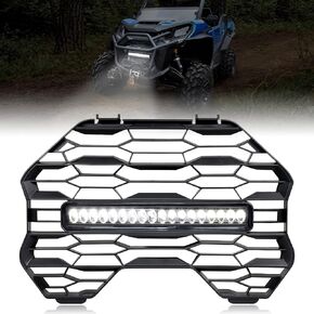 SAUTVS Front Mesh Grill with LED Light Bar for Can-Am Commander 2021+, Black Mesh Grille with LED Light Bar for Can Am Commander & MAX 2021 2022 2023 Accessories (1PCS)