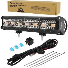 EverBrite 20Inch 420W Spot Flood ComboLight Bar, Triple Row Car Led Lights, Off-Road Wiring Harness and Remote, IP67 Waterproof, 6 Modes, White & Amber LED for Truck, ATV, UTV, SUV