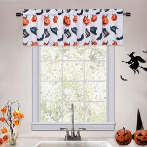 CAROMIO Halloween Kitchen Decor Curtains 36 Inches, Pumpkins/Bats/Witch Hat/Lanterns Printed Rod Pocket Bathroom Window Curtains Decorative Short Cafe Curtains
