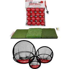 PowerNet Ultimate Chipping Bundle | Includes 3 Piece Golf Chipping Nets 16 Pack Practice Foam Golf Balls & Tri-Turf Grass Mat | Lightweight Durable Material | Indoor & Outdoor | for All Skill Levels