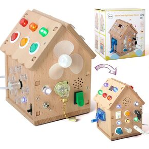 Sound and Light Busy House Wooden Montessori Busy Board, Light Switch Toys Toddler Sensory Toys Montessori Toys for 3+ Year Old Gifts for Boys and Girls