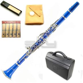 Sky Blue ABS Bb Clarinet with Case, Mouthpiece, 11 Reeds, Care Kit & More