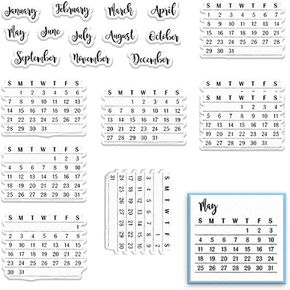 ALIBBON Calendar Clear Stamps for Card Making and Photo Album Decorations Mixed Calendar Planner Transparent Week Month Silicone Rubber Stamps for Card Making and DIY Scrapbooking