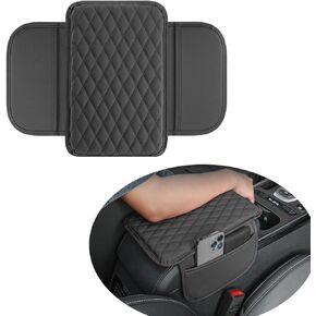 Car Center Console Cover with 2 Side Storage Bags, Upgraded Leather Car Armrest Cover with Side Pockets, Universal Car Armrest Storage Box Car Interior Accessories for Most Vehicles. (Black)