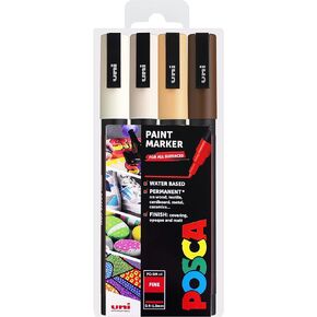 Uni POSCA - أقلام طلاء فنية PC-3M - مجموعة مكونة من 4 قطع - في محفظة بلاستيكية - ألوان محايدة دافئة