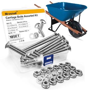 Wheelbarrow Carriage Bolts and Nuts Kit,Stainless Steel Carriage Bolts 5/16-18 5",3-1/2",2-3/4",2-1/4",3/4",Flange Hex Nuts,Nylon Retainer Clips,Wheelbarrow Handles Replacement Parts,18Sets