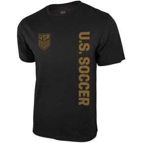 Icon Sports U.S. Soccer Federation USMNT Logo Adult T-Shirt Black Straight US Soccer w/Gold Logo