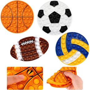 4 Pcs Ball Bubble Fidget Toys,Sports Fidget Sensory Toy Soccer Football Basketball Baseball Silicone Squeeze Sensory Toys Anxiety Stress Reliever Toy for Kids Adults School Classroom Gift Party Favors