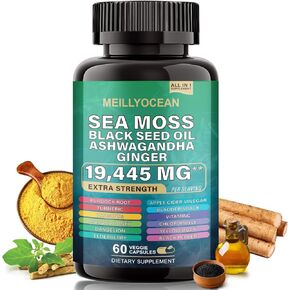 طحالب البحر 7000 ملغ من زيت الحبة السوداء 4000 ملغ من أشواغاندا 2000 ملغ من مزيج الزنجبيل مع الكركم 2000 ملغ من الأرقطيون وفيتامين د3 وفيتامين C مع كلوروفيل ACV ومانوكا بلسانهم والهندباء الصفراء. in Kuwait