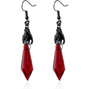 Just Follow Gothic Bat Dangle Drop Earrings Red Black Crystal Arrows Gems Earrings Punk Bat Animal Earrings Halloween Costumes Decorate Earrings Jewelry for Women Teen Girls