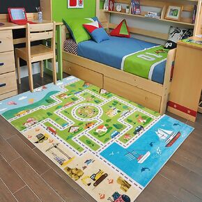Kids Rug 3x5Ft Car Digger Playmat for Boys Girls Playtime Collection Rug Road Map Bedroom Carpet Excavator Construction Vehicle Educational and Learning Rug for Nursery Decor