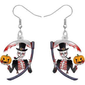 Acrylic Creative Cute Halloween Grim Reaper Earrings for Women Girls Novelty Spooky Season Gothic Dangle Earrings Jewelry for Gifts
