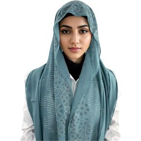 ZGMYC Women Chiffon Rhinestone Long Scarf Muslim Hijab Fashion Floral Shawl Head Wrap Turban Cap