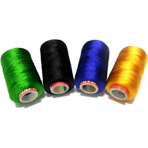 GOELX Shiny Soft Silk Thread for Beading, Tassel Making and Jewellery Making - Green, Black,Peacock Blue,Yellow