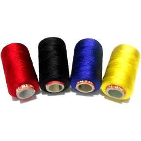 GOELX Shiny Soft Silk Thread for Beading, Tassel Making and Jewellery Making - Green, Black,Peacock Blue,Yellow
