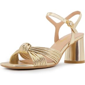 Women's Heeled Sandals Chunky Heel Strappy Metallic Braided Knotted Square Open Toe Ankle Strap Block Heel Sandals