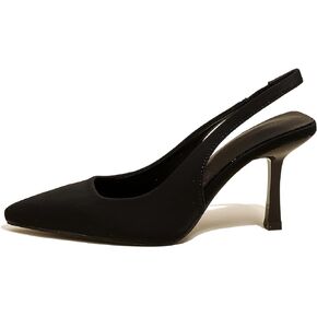 Women High-heel Fabric Slingback Pumps Kitten Heel Pointed Toe Slip-On Back Strap Sandals Mules Court Shoes