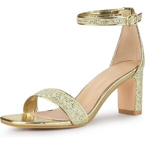 Allegra K Women's Glitter Ankle Strap Chunky Heeled Sandals