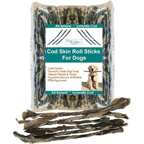 Ocean Tides Icelandic Atlantic Cod Fish Skin Treats for Dogs and Cats Dried Lean Crunch Sticks Chews