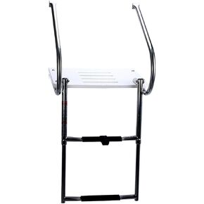 Amarine Made 2 Step in-Board Outboard Transom Platform Telescoping Boat Ladder Stainless Steel with Fiberglass Swim Platform for Swimming Pool Pontoon Dock Collapsible Step Ladder with 2 Handrails