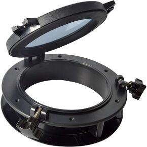 Amarine Made Boat Yacht Round Opening Portlight Porthole 8" Replacement Window Port Hole - ABS & Clear Tempered Glass - Black