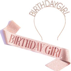 "Birthday Girl" Sash & Rhinestone Headband Set - Birthday Gifts Birthday Sash for Women Birthday Party Supplies (Gold Glitter/Black)