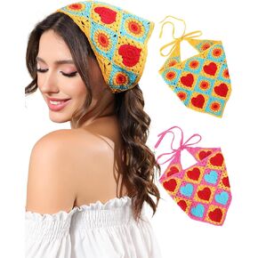 HAIMEIKANG Crochet Bandanas for Women - 2 PCs Heart Hair Bandana Headbands for Women Fashion Hair Scarf Kerchief Head Wraps