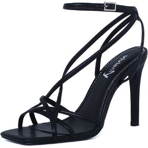 vivianly Women's Ankle Strap High Stiletto Heel Sandals Open Square Toe Sexy Comfort Strappy Dress Wedding Bridal Pumps Sandals