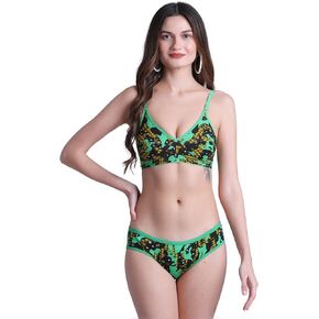 Women's Non Padded Printed Cotton Bras And Panty Set Lingerie Sets