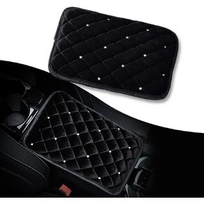 قطعة واحدة من وسادة مسند ذراع وحدة التحكم المركزية الفاخرة العالمية، 8.26 بوصة × 11.41 بوصة، حصيرة صندوق مسند ذراع السيارة الماسية الأنيقة، صوف مريح لحماية الكوع، مناسب لمعظم موديلات السيارات (أسود) in Kuwait