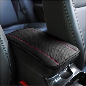Car Center Console Cover, PU Leather Armrest Storage Box Mat, Interior Accessories, Waterproof Non Slip Embossing Armrest Seat Box Protector for Most Vehicle, SUV, Truck (Black/Pink)
