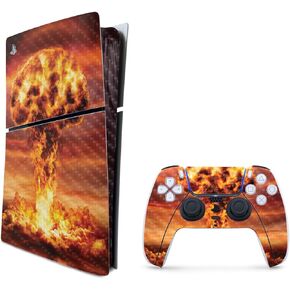 MightySkins Carbon Fiber Skin for PS5 Playstation 5 Slim Digital Edition Bundle - Fallout Protective, Durable Textured Carbon Fiber Finish Easy to Apply Made in The USA