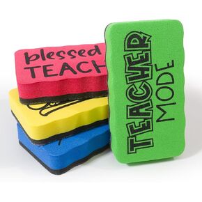 Magnetic Whiteboard Dry Eraser 4-Pack for Teachers Dry Erase Board. Cute, Colorful, Must Haves, Back to School Teacher Dry Erasers and Classroom Essentials