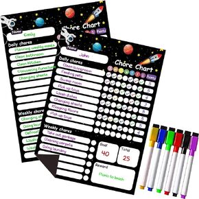 Chore Chart for Kids, Multiple Kids, 2 Kids, Magnetic Dry Erase Chores Chart for Refrigerator, ADHD Tools, Chore Board, Daily Routine Behavior Responsibility Checklist, to Do List, Schedule, Token